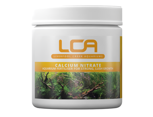 Jar of LCA Calcium Nitrate for aquarium use on a white background