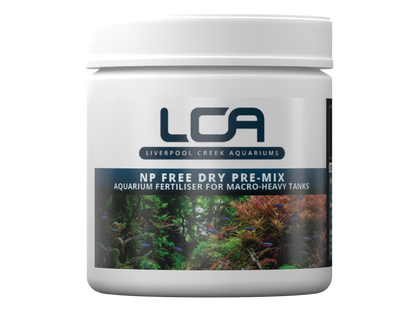 Jar of Liverpool Creek Aquariums NP Free Dry Pre-Mix aquarium fertiliser on a white background