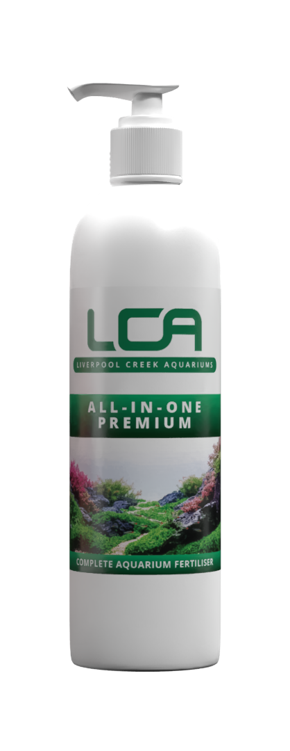 LCA All-In-One Premium aquarium fertilizer bottle on a white background