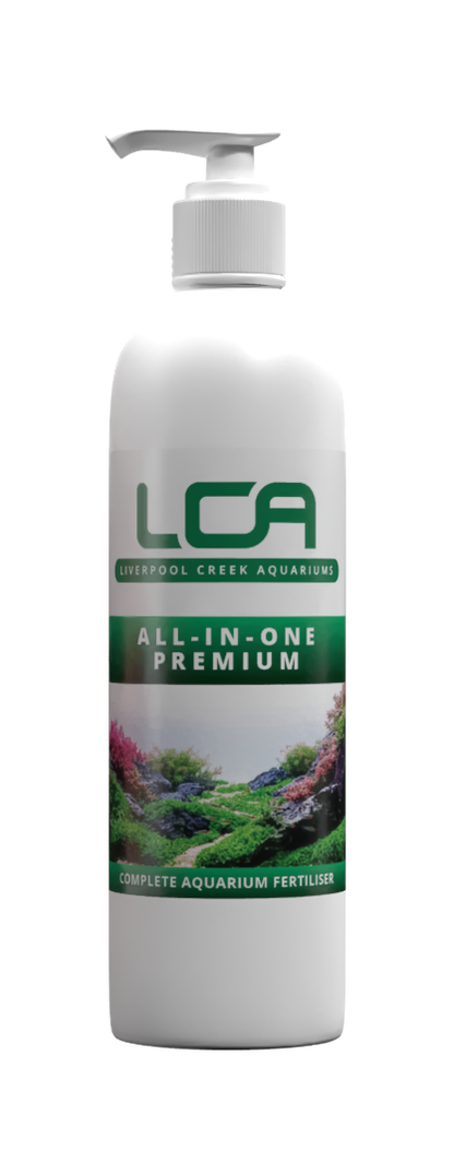 LCA All-In-One Premium aquarium fertilizer bottle on a white background