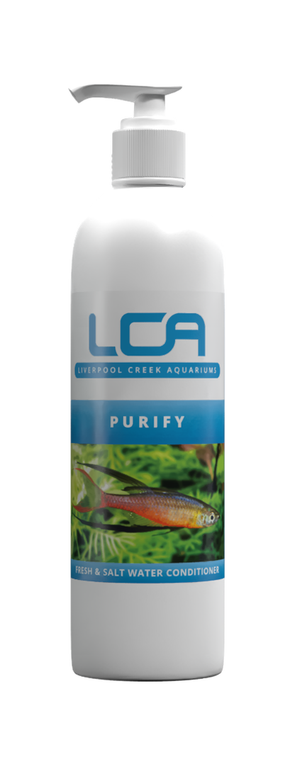 LCA Purify bottle for saltwater aquarium on a white background