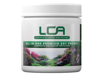 Container of LCA (Liverpool Creek Aquariums) aquarium fertilizer on a white background