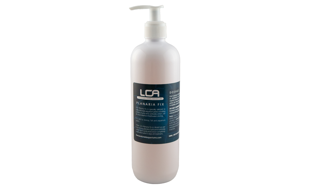 LCA Liverpool Creek Aquariums Planaria Fix aquarium water treatment bottle