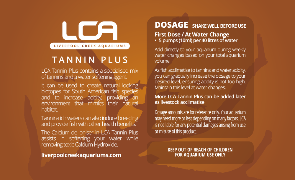 LCA Liverpool Creek Aquariums Tannin Plus aquarium water treatment